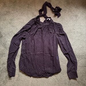 Veronica Beard Black Silk Sheer Studded Long Sleeve Tie Neck Blouse - 2